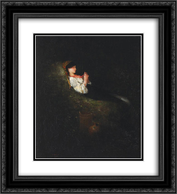 Girl With Red Beads 20x22 Black Ornate Wood Framed Art Print Poster with Double Matting by Grigorescu, Nicolae