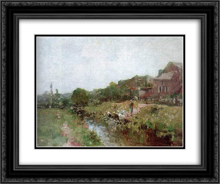 Laundrywoman in Brittany 24x20 Black Ornate Wood Framed Art Print Poster with Double Matting by Grigorescu, Nicolae