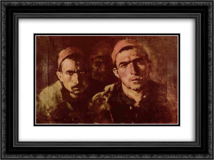 Turkish prisoners 24x18 Black Ornate Wood Framed Art Print Poster with Double Matting by Grigorescu, Nicolae