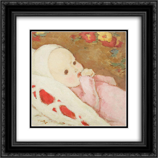 Child in Rose 20x20 Black Ornate Wood Framed Art Print Poster with Double Matting by Tonitza, Nicolae