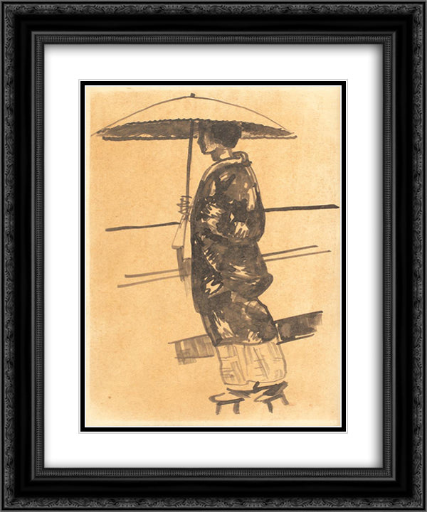 Japanese 20x24 Black Ornate Wood Framed Art Print Poster with Double Matting by Tonitza, Nicolae