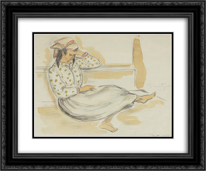 Little Tatar Girl 24x20 Black Ornate Wood Framed Art Print Poster with Double Matting by Tonitza, Nicolae