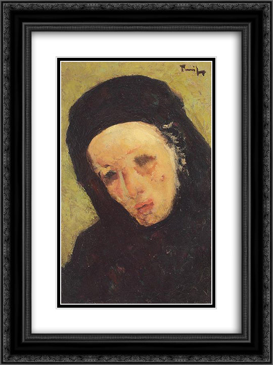 Mourner 18x24 Black Ornate Wood Framed Art Print Poster with Double Matting by Tonitza, Nicolae