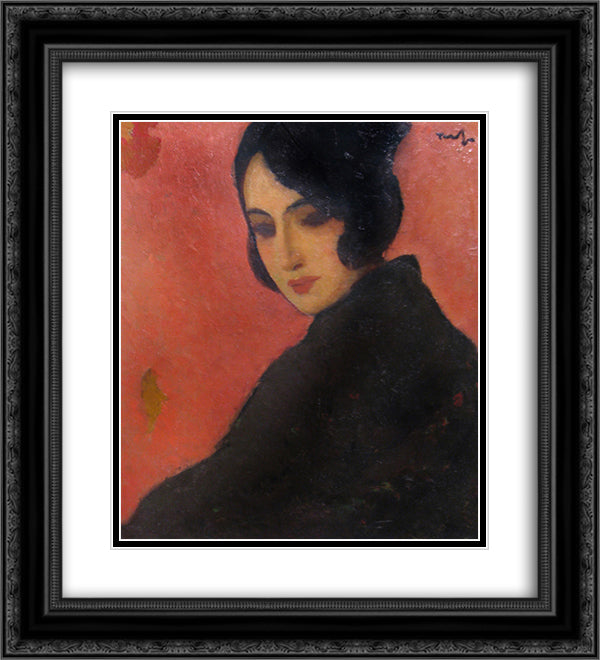 Spanish Woman 20x22 Black Ornate Wood Framed Art Print Poster with Double Matting by Tonitza, Nicolae