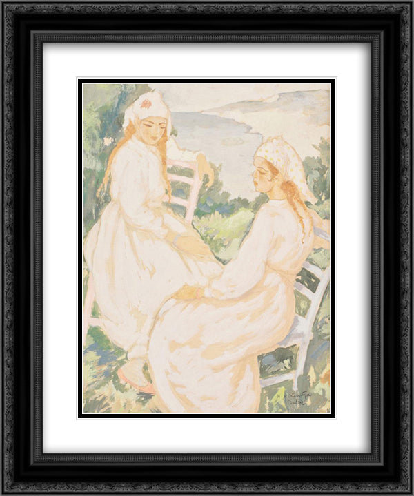 Tatar Women in Balcic 20x24 Black Ornate Wood Framed Art Print Poster with Double Matting by Tonitza, Nicolae