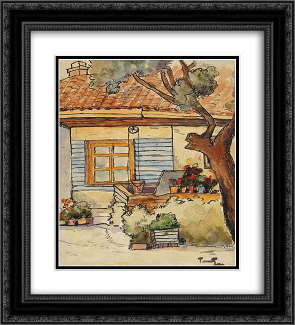 Tefik's Yard (in Mangalia) 20x22 Black Ornate Wood Framed Art Print Poster with Double Matting by Tonitza, Nicolae