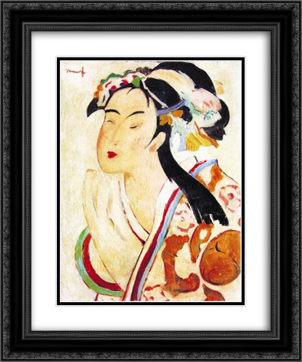 The Japanese Woman 20x24 Black Ornate Wood Framed Art Print Poster with Double Matting by Tonitza, Nicolae