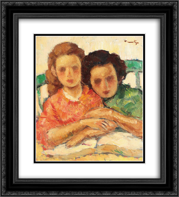 Two Sisters 20x22 Black Ornate Wood Framed Art Print Poster with Double Matting by Tonitza, Nicolae