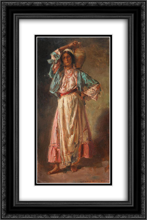 At the Well 16x24 Black Ornate Wood Framed Art Print Poster with Double Matting by Vermont, Nicolae