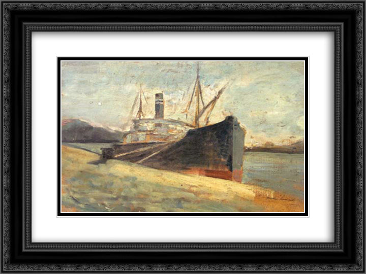 Docked Ship 24x18 Black Ornate Wood Framed Art Print Poster with Double Matting by Vermont, Nicolae