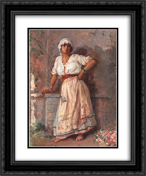 Flower Girl 20x24 Black Ornate Wood Framed Art Print Poster with Double Matting by Vermont, Nicolae