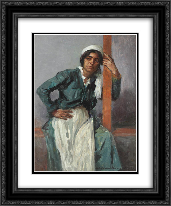Gipsy Woman in the Veranda 20x24 Black Ornate Wood Framed Art Print Poster with Double Matting by Vermont, Nicolae