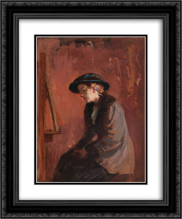 In Front of the Easel 20x24 Black Ornate Wood Framed Art Print Poster with Double Matting by Vermont, Nicolae