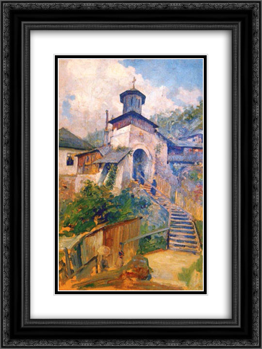 Namaiesti Monastery 18x24 Black Ornate Wood Framed Art Print Poster with Double Matting by Vermont, Nicolae