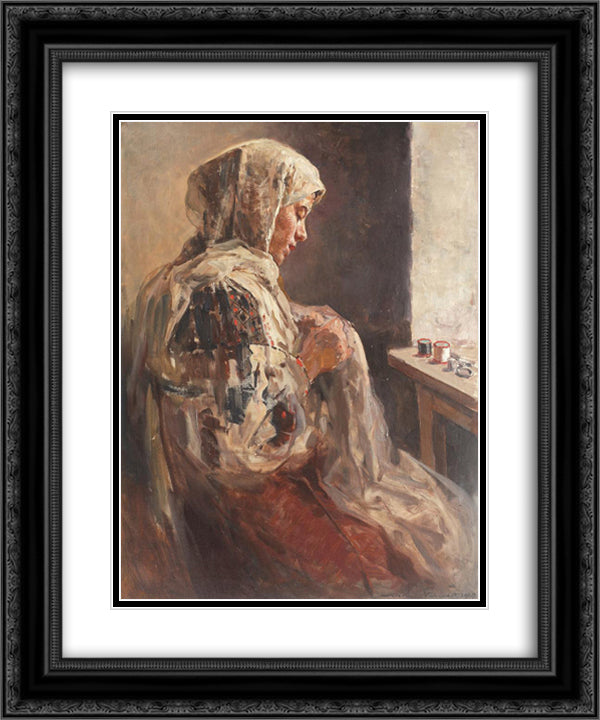 Seaming Wench 20x24 Black Ornate Wood Framed Art Print Poster with Double Matting by Vermont, Nicolae