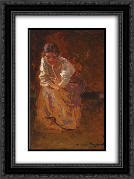 Thinking 18x24 Black Ornate Wood Framed Art Print Poster with Double Matting by Vermont, Nicolae