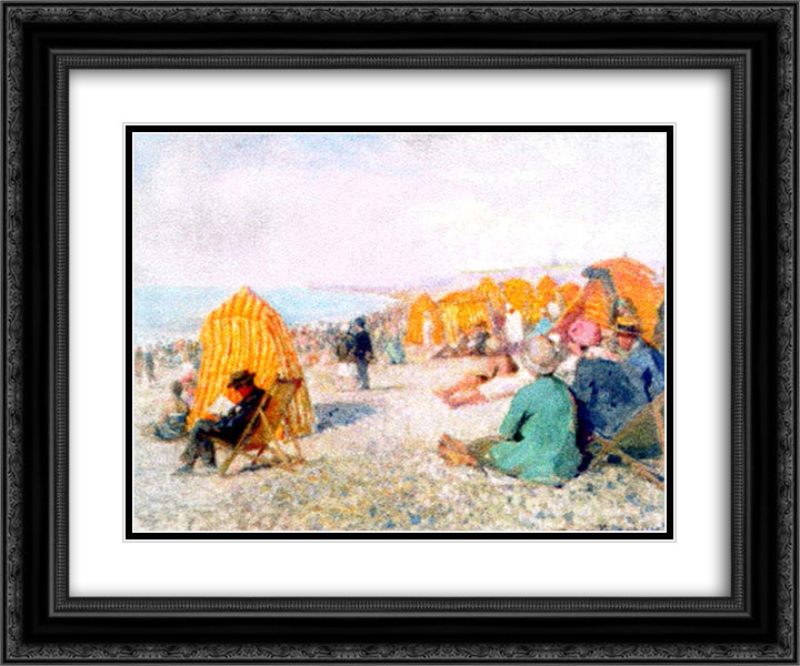 View of Dieppe's beach 24x20 Black Ornate Wood Framed Art Print Poster with Double Matting by Vermont, Nicolae
