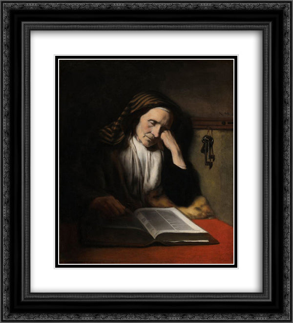 An Old Woman Dozing over a Book 20x22 Black Ornate Wood Framed Art Print Poster with Double Matting by Maes, Nicolaes