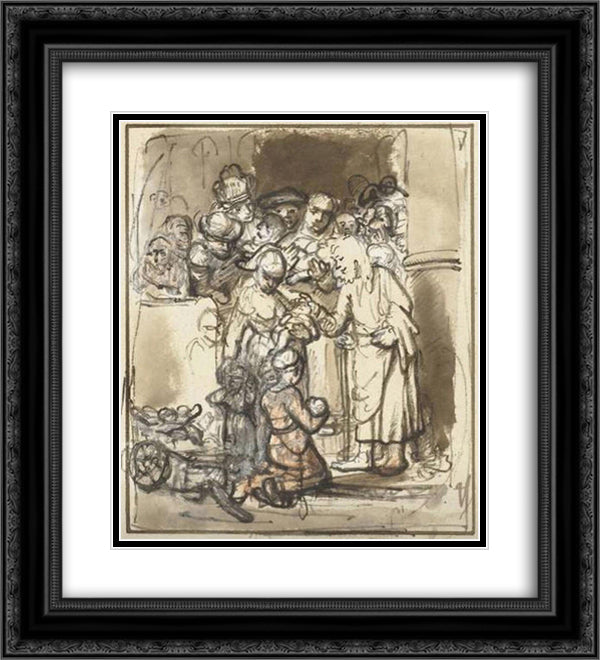 Christ Blessing the Children 20x22 Black Ornate Wood Framed Art Print Poster with Double Matting by Maes, Nicolaes