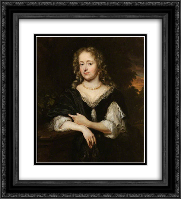 Portrait of a Lady in a Black Dress 20x22 Black Ornate Wood Framed Art Print Poster with Double Matting by Maes, Nicolaes