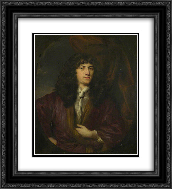 Portrait of a Man in a Black Wig 20x22 Black Ornate Wood Framed Art Print Poster with Double Matting by Maes, Nicolaes