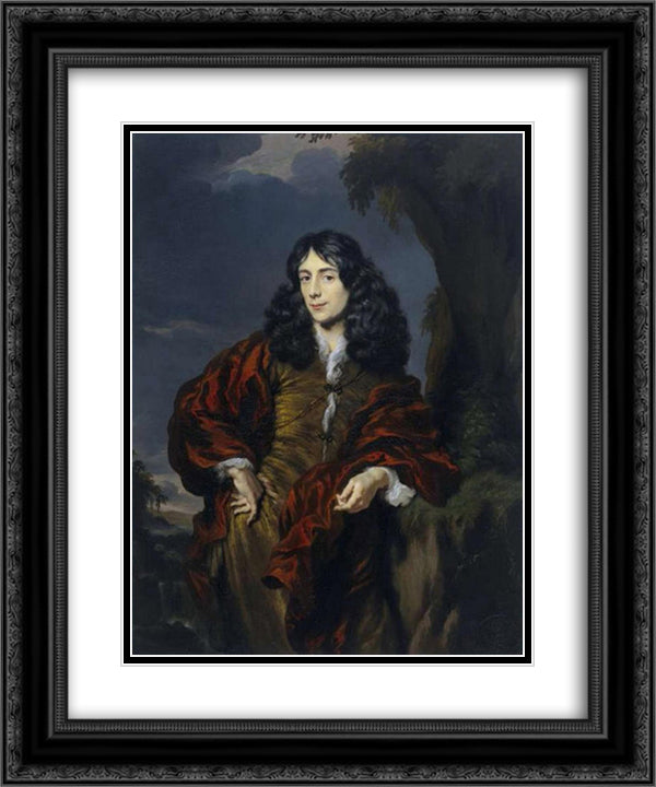 Portrait of a Young Man, Possibly Simon van Alphen 20x24 Black Ornate Wood Framed Art Print Poster with Double Matting by Maes, Nicolaes