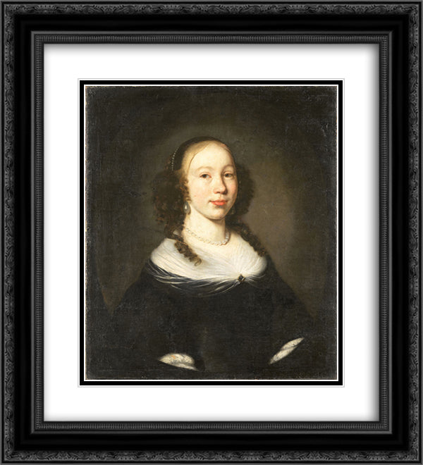 Portrait of a Young Woman 20x22 Black Ornate Wood Framed Art Print Poster with Double Matting by Maes, Nicolaes