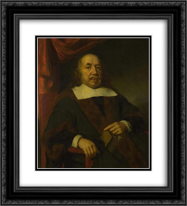 Portrait of an Elderly Man in a Black Robe 20x22 Black Ornate Wood Framed Art Print Poster with Double Matting by Maes, Nicolaes