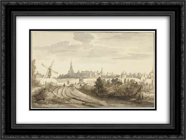 View of Ravestein 24x18 Black Ornate Wood Framed Art Print Poster with Double Matting by Maes, Nicolaes