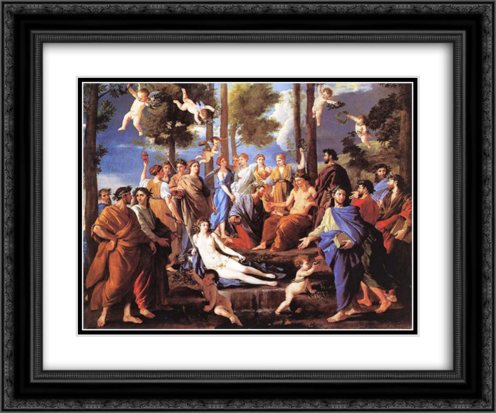 Apollo and the Muses 24x20 Black Ornate Wood Framed Art Print Poster with Double Matting by Poussin, Nicolas