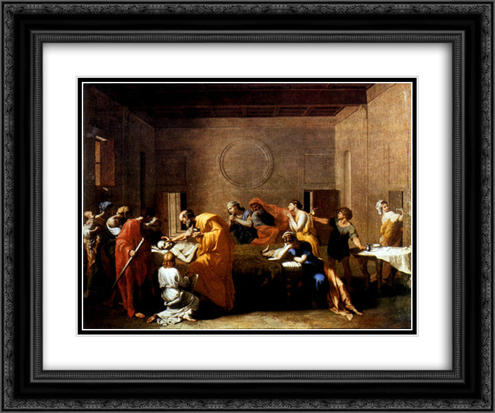 Extreme Unction 24x20 Black Ornate Wood Framed Art Print Poster with Double Matting by Poussin, Nicolas