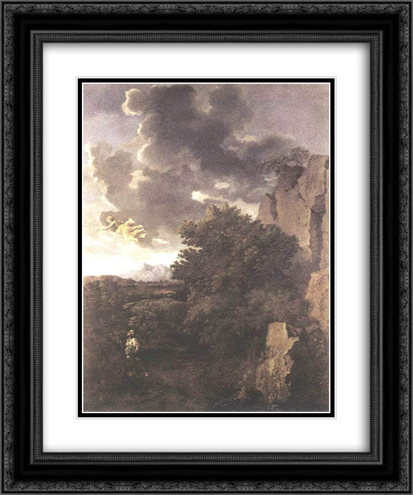 Hagar and the Angel 20x24 Black Ornate Wood Framed Art Print Poster with Double Matting by Poussin, Nicolas
