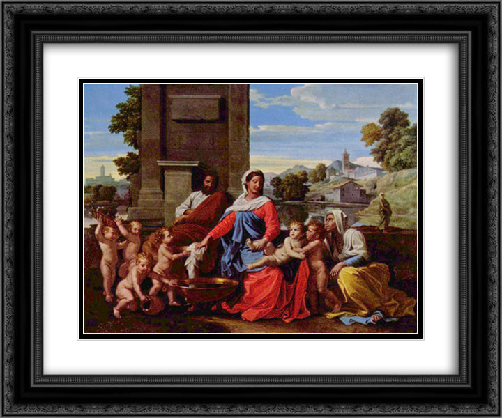 Holy Family 24x20 Black Ornate Wood Framed Art Print Poster with Double Matting by Poussin, Nicolas