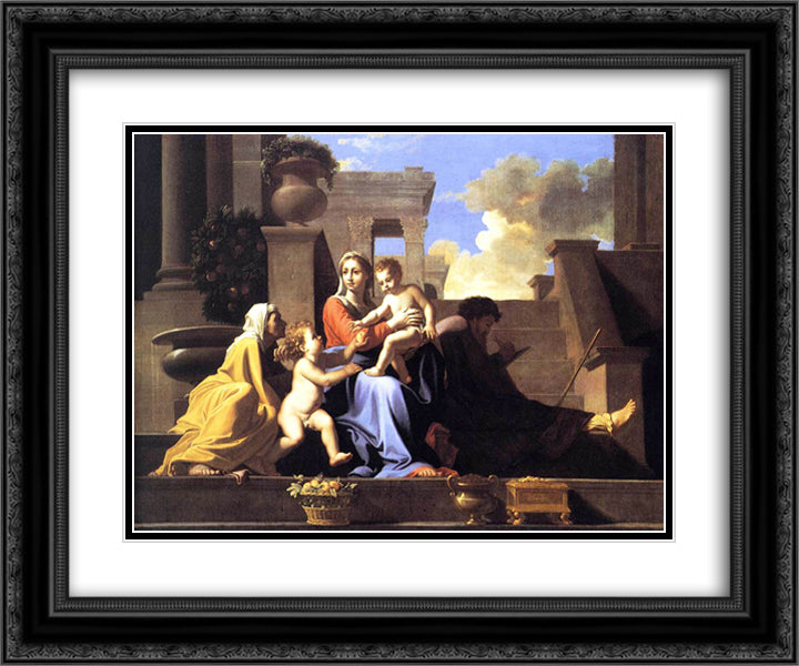 Holy Family on the Steps 24x20 Black Ornate Wood Framed Art Print Poster with Double Matting by Poussin, Nicolas