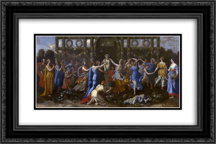 Hymenaios Disguised as a Woman During an Offering to Priapus 24x16 Black Ornate Wood Framed Art Print Poster with Double Matting by Poussin, Nicolas