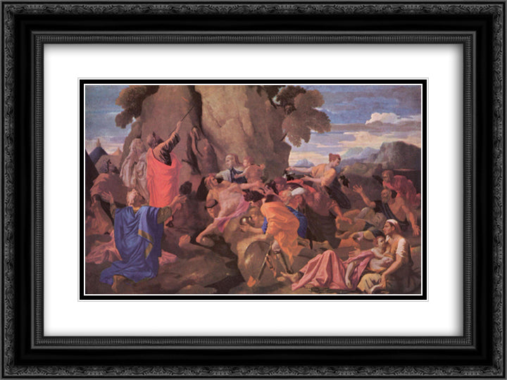 Moses Striking Water from the Rock 24x18 Black Ornate Wood Framed Art Print Poster with Double Matting by Poussin, Nicolas