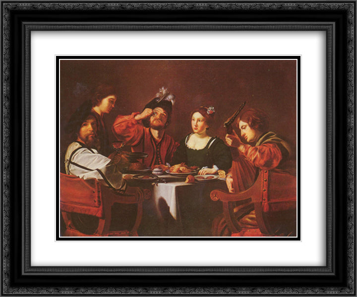 Company at the table 24x20 Black Ornate Wood Framed Art Print Poster with Double Matting by Tournier, Nicolas