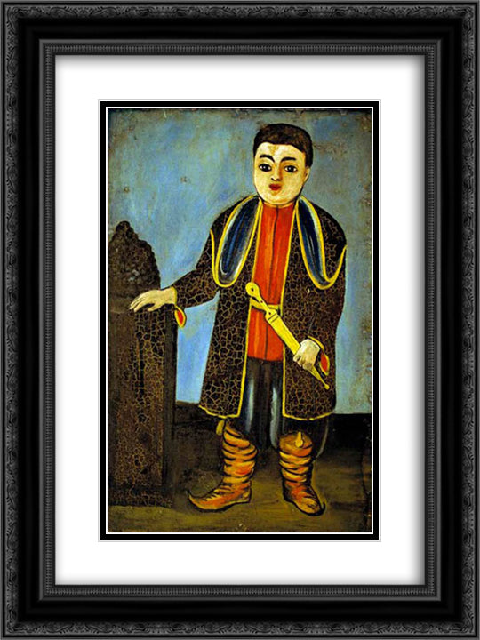 A Boy with national Georgian suit 18x24 Black Ornate Wood Framed Art Print Poster with Double Matting by Pirosmani, Niko