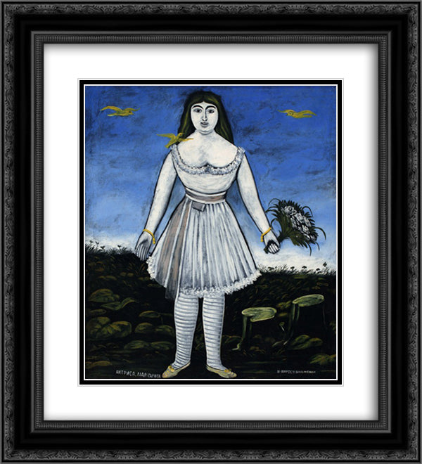 Actress Margaret 20x22 Black Ornate Wood Framed Art Print Poster with Double Matting by Pirosmani, Niko
