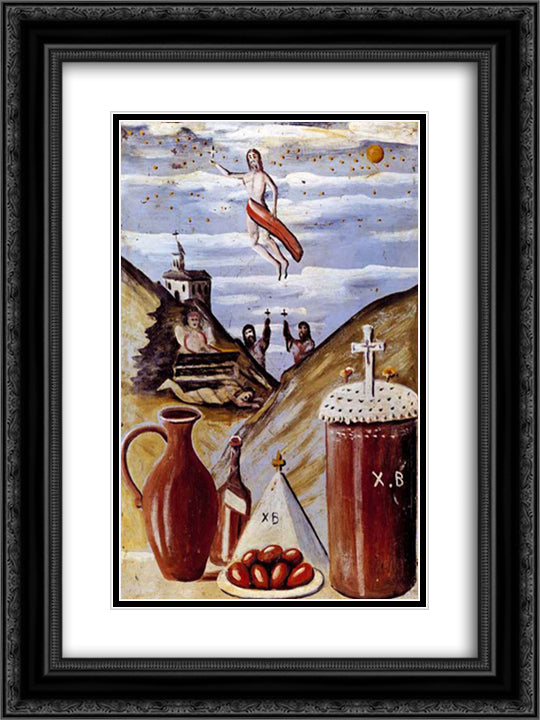 Ascension day (Easter) 18x24 Black Ornate Wood Framed Art Print Poster with Double Matting by Pirosmani, Niko