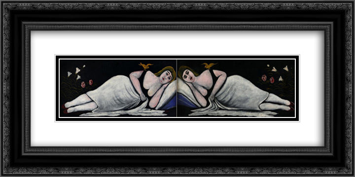 Beauties of Ortachala (diptych) 24x12 Black Ornate Wood Framed Art Print Poster with Double Matting by Pirosmani, Niko