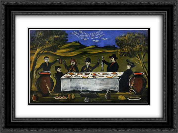 Company Bego 24x18 Black Ornate Wood Framed Art Print Poster with Double Matting by Pirosmani, Niko