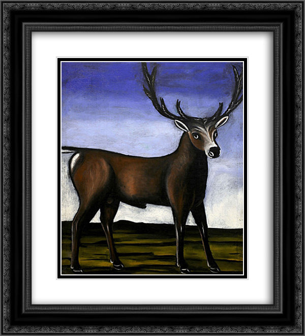 Deer 20x22 Black Ornate Wood Framed Art Print Poster with Double Matting by Pirosmani, Niko