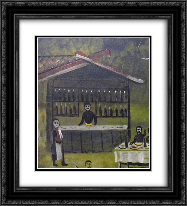 Donkey Bridge (fragment) 20x22 Black Ornate Wood Framed Art Print Poster with Double Matting by Pirosmani, Niko