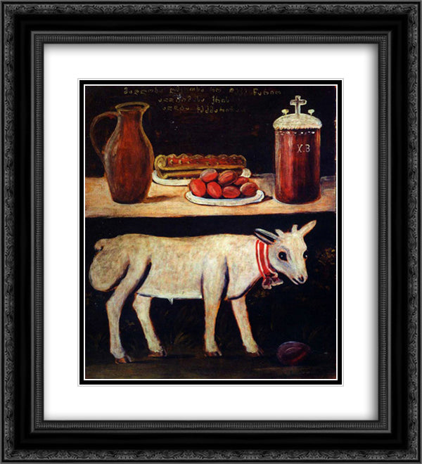 Easter lamb on Easter table 20x22 Black Ornate Wood Framed Art Print Poster with Double Matting by Pirosmani, Niko