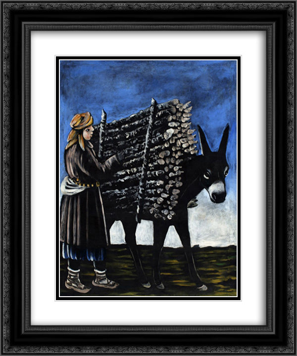 Firewood seller boy 20x24 Black Ornate Wood Framed Art Print Poster with Double Matting by Pirosmani, Niko