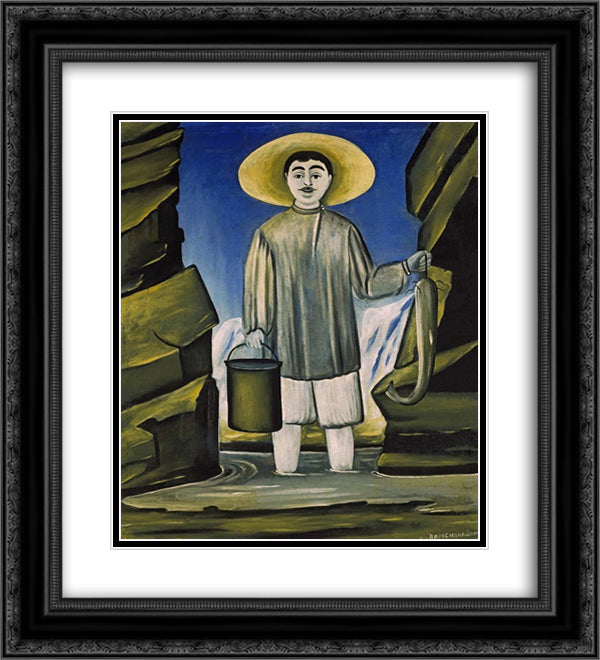 Fisherman among Rocks 20x22 Black Ornate Wood Framed Art Print Poster with Double Matting by Pirosmani, Niko