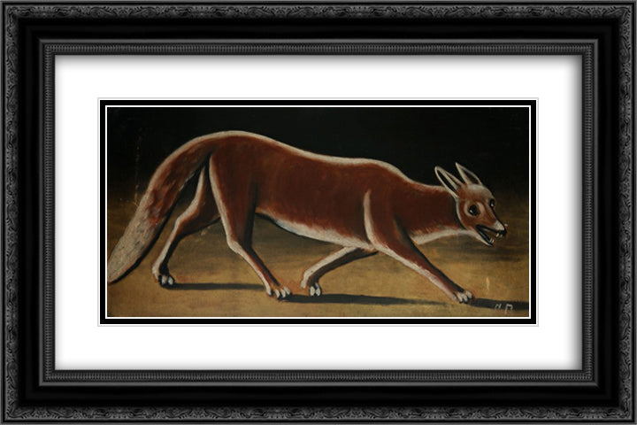 Fox 24x16 Black Ornate Wood Framed Art Print Poster with Double Matting by Pirosmani, Niko