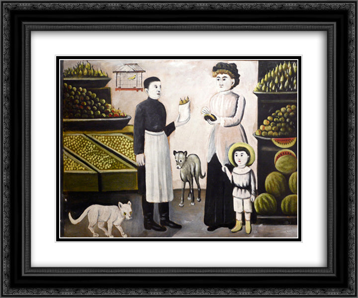 Fruit stall 24x20 Black Ornate Wood Framed Art Print Poster with Double Matting by Pirosmani, Niko