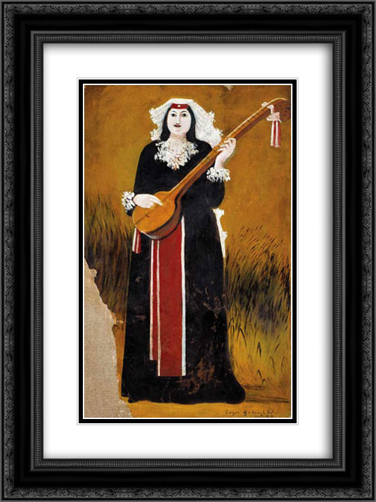 Georgian woman with thari 18x24 Black Ornate Wood Framed Art Print Poster with Double Matting by Pirosmani, Niko